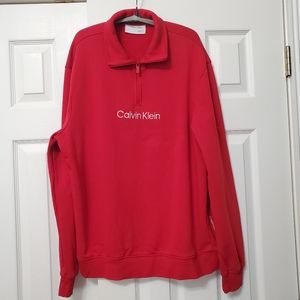 Calvin Klein red mens pullover quarter zip french terry long sleeve logo Medium